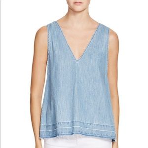 Rag & Bone Drape V-Neck Raw Hem Tank Top Denim